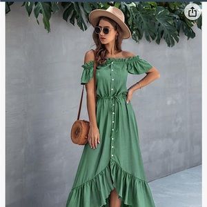 Stunning light sage green ruffle maxi dress country summer southern belle M NEW